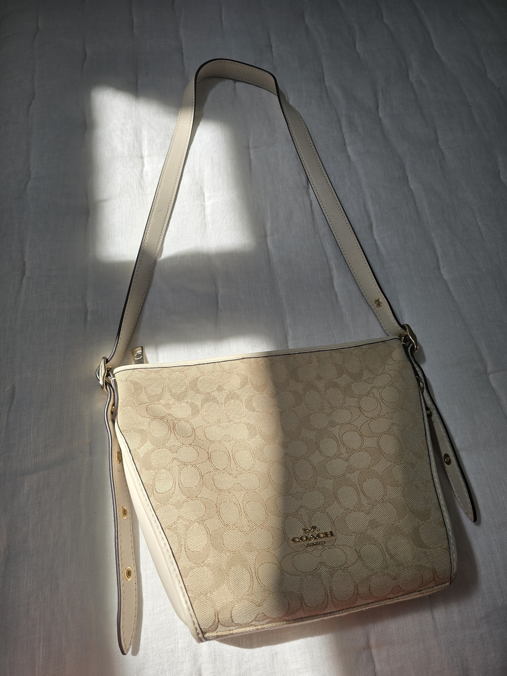 Coach Beige Signature Canvas Shoulder Bag